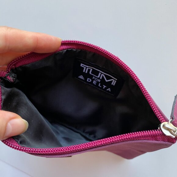 TUMI for Delta Plum Burgundy Zip Pouch Soft Travel Case Toiletries Makeup Bag - Picture 2 of 6